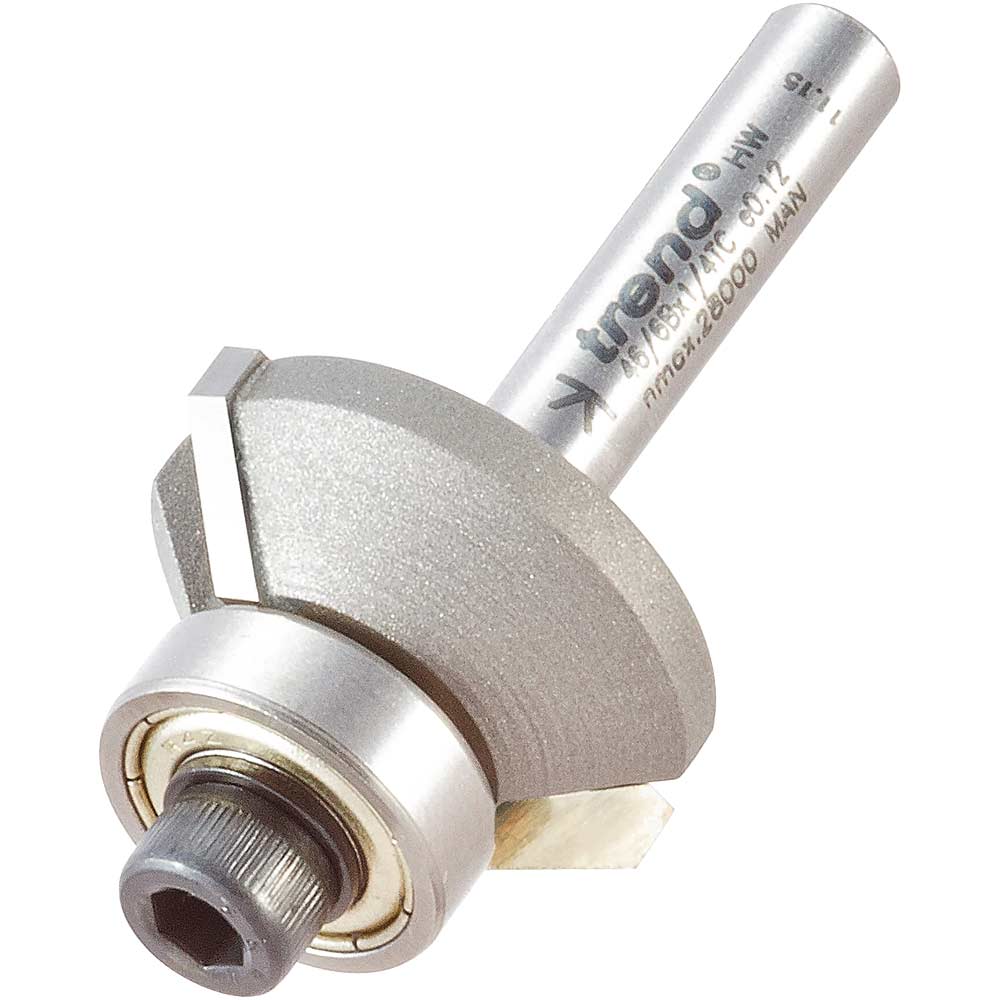 Photo of Trend Bearing Guided Bevel Trimmer Router Cutter 27mm 9mm 1/4