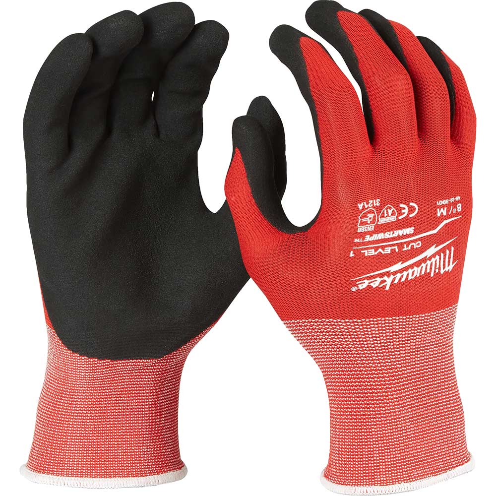 Image of Milwaukee Cut Level 1 Dipped Work Gloves Black / Red S Pack of 144
