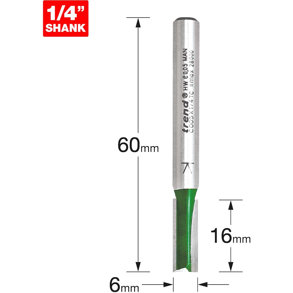 Photo of Trend Craftpro Two Flute Straight Router Cutter 6mm 16mm 1/4