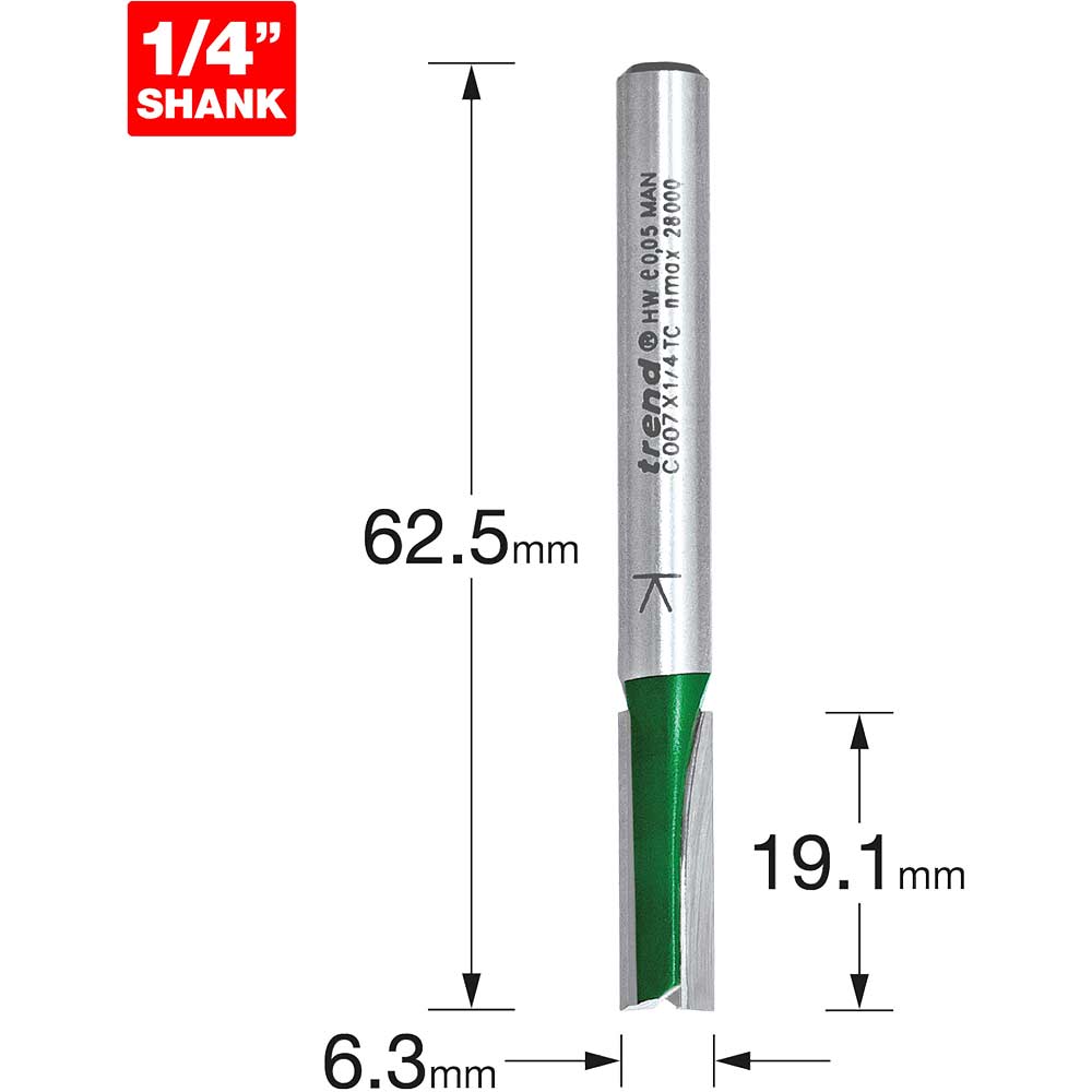 Photo of Trend Craftpro Two Flute Straight Router Cutter 6.3mm 19.1mm 1/4