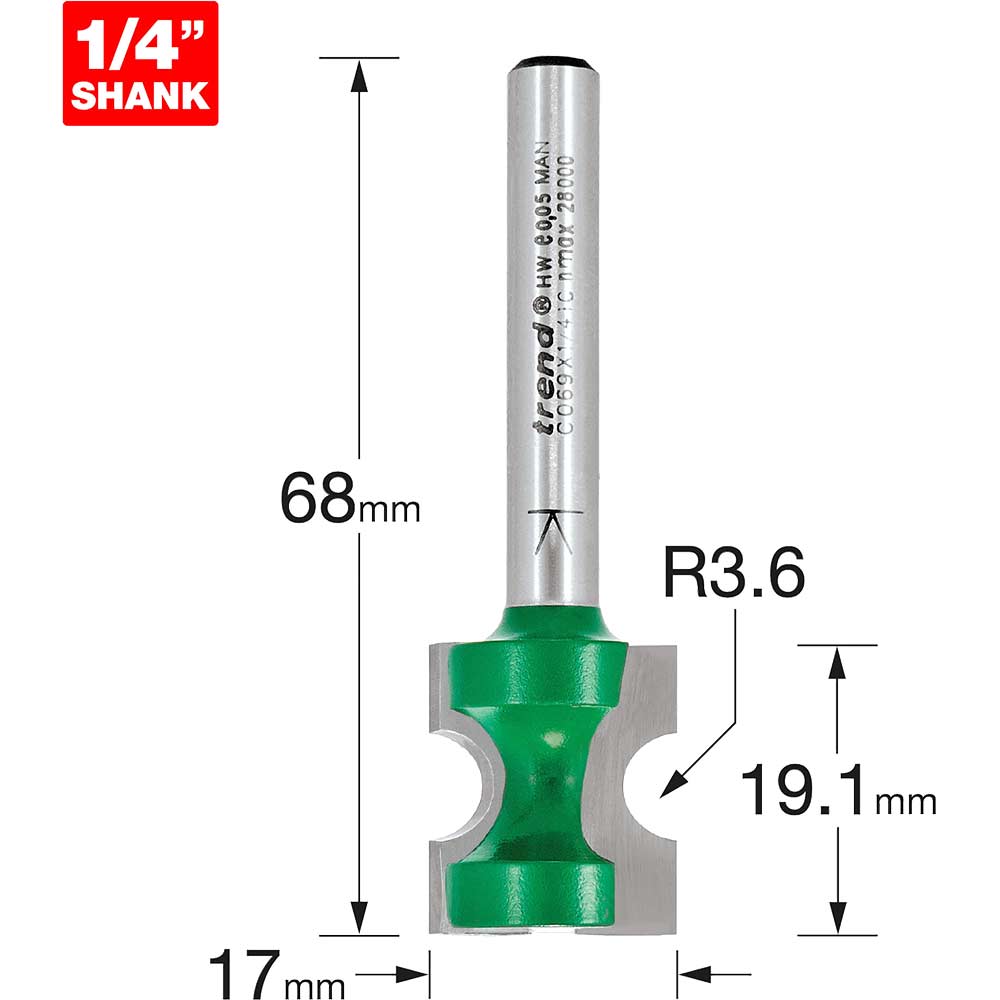 Photo of Trend Craftpro Staff Bead Router Cutter 3.6mm 19.1mm 1/4