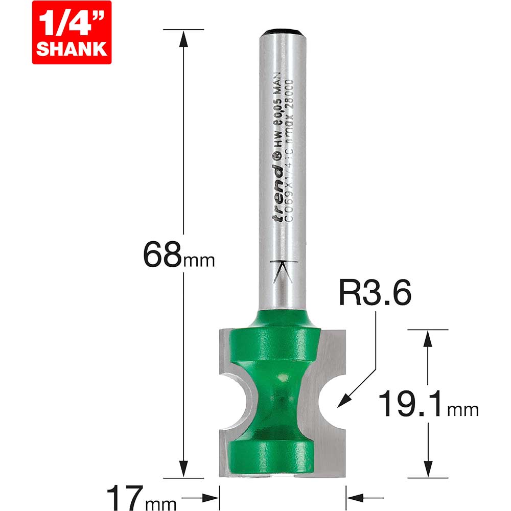 Image of Trend CRAFTPRO Staff Bead Router Cutter 3.6mm 19.1mm 1/4"