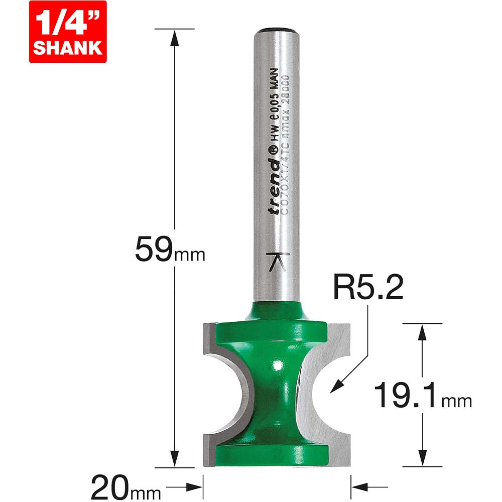 Photo of Trend Craftpro Staff Bead Router Cutter 5.2mm 19.1mm 1/4