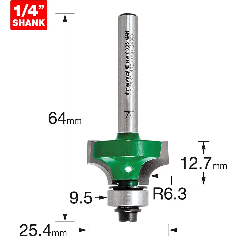 Photo of Trend Craftpro Round Over And Ovolo Router Cutter 25.4mm 12.7mm 1/4