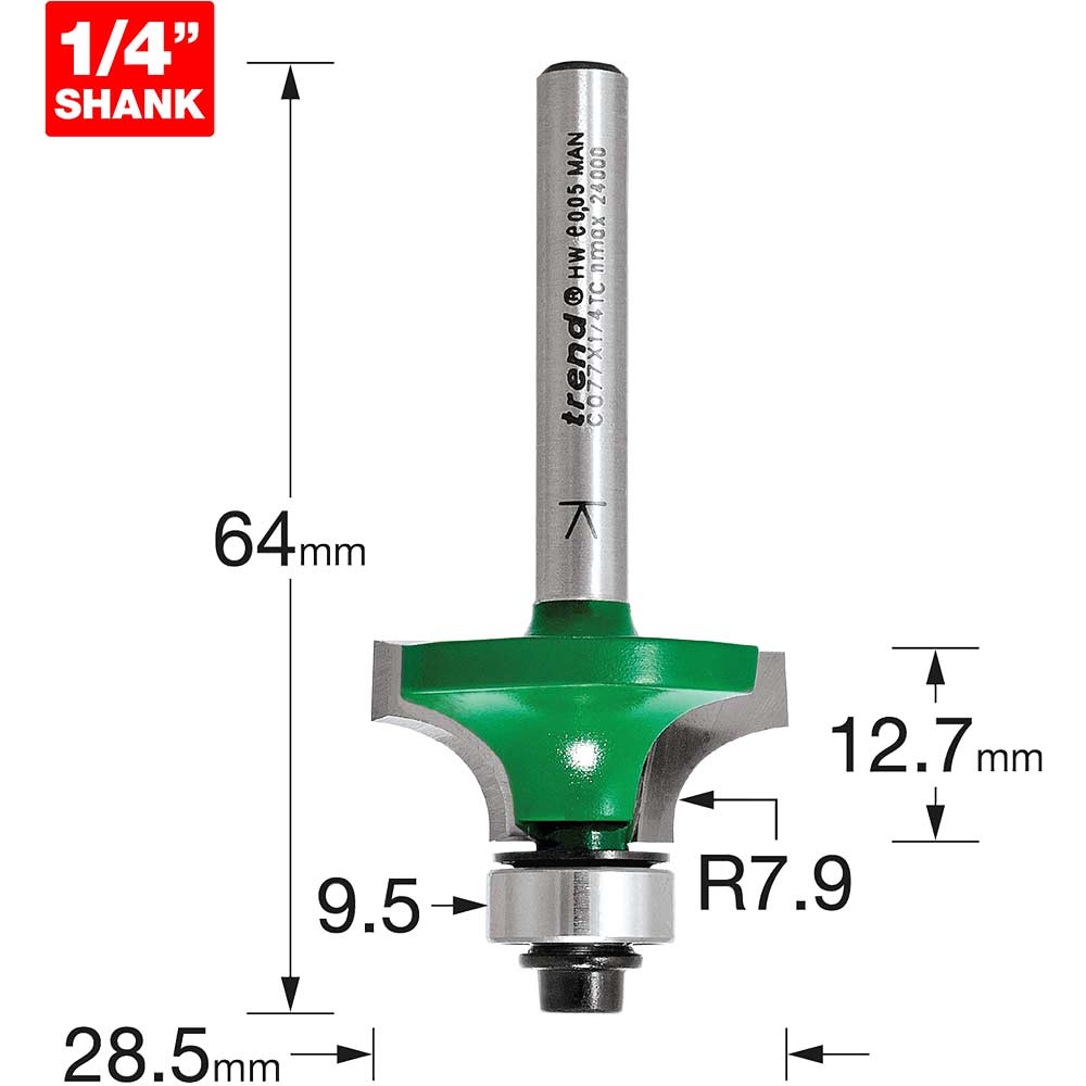 Photo of Trend Craftpro Round Over And Ovolo Router Cutter 28.5mm 12.7mm 1/4