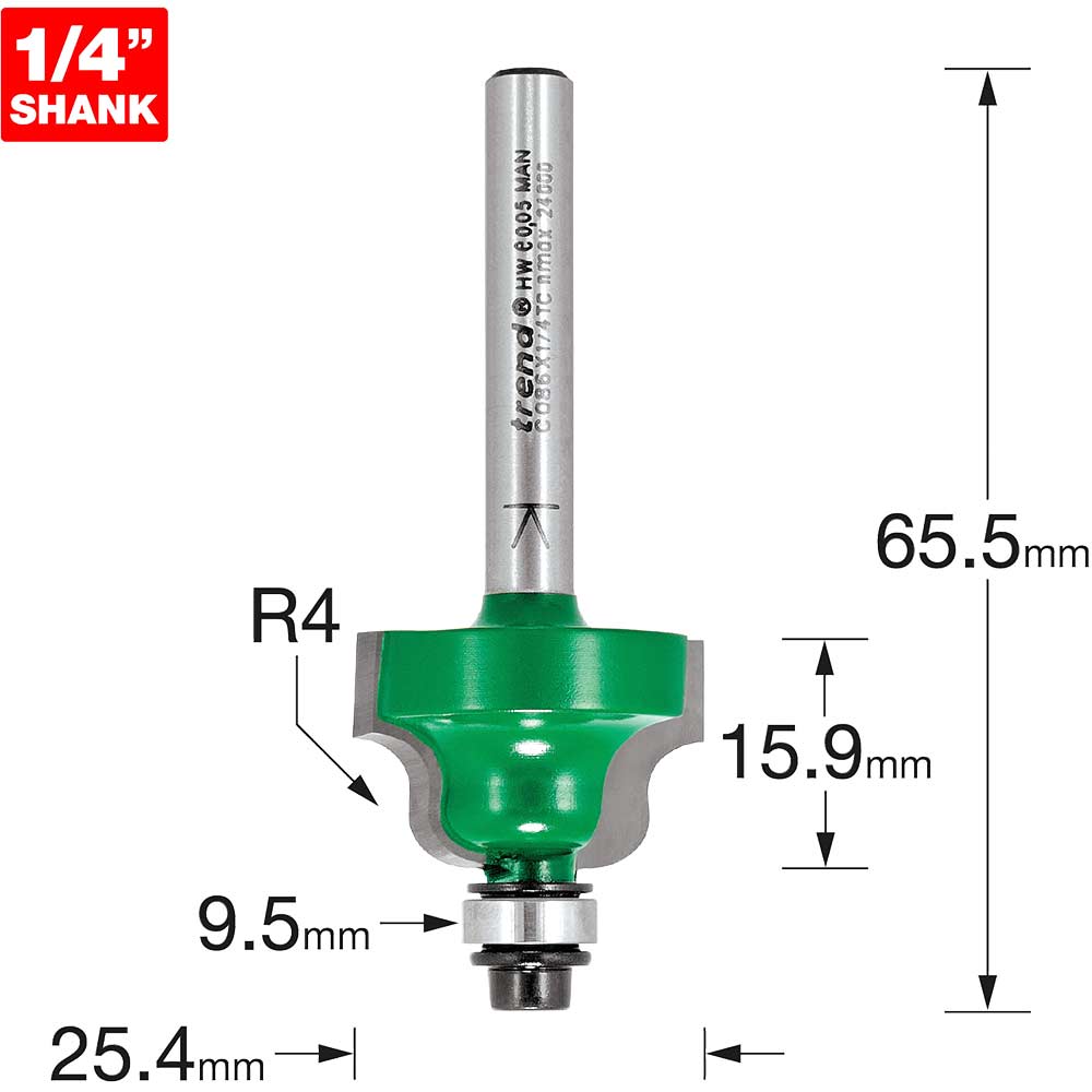 Photo of Trend Craftpro Bearing Guided Roman Ogee Router Cutter 4mm 15.9mm 1/4