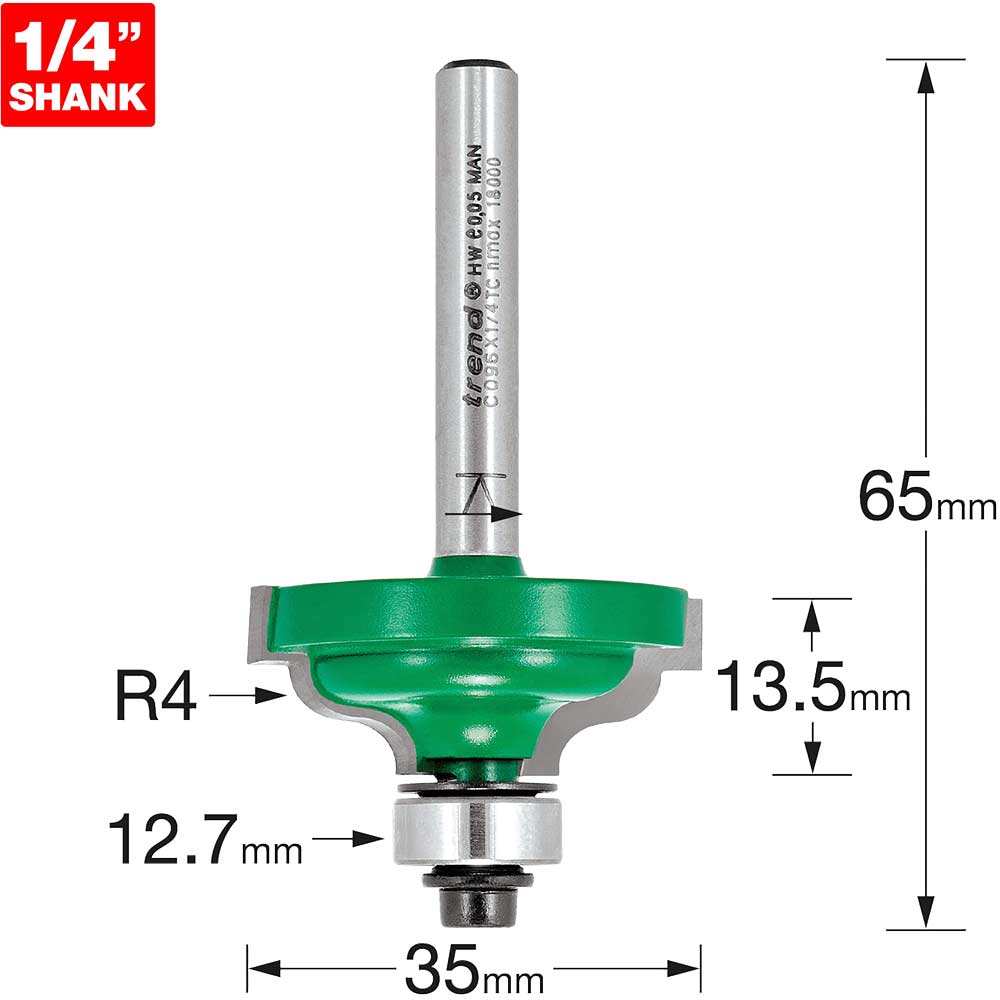 Image of Trend CRAFTPRO Bearing Guided Ogee Quirk Router Cutter 4mm 13.5mm 1/4"