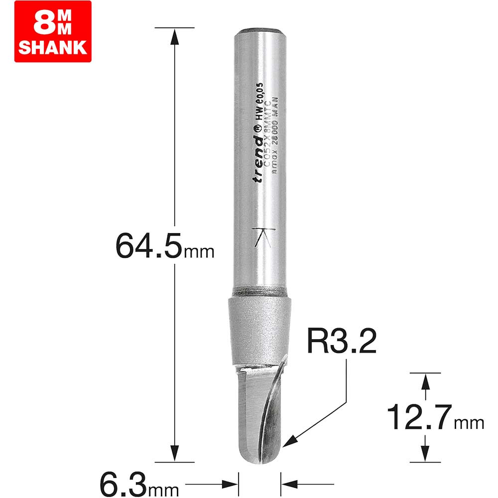 Photo of Trend Craftpro Radius Router Cutter 6.3mm 12.7mm 8mm