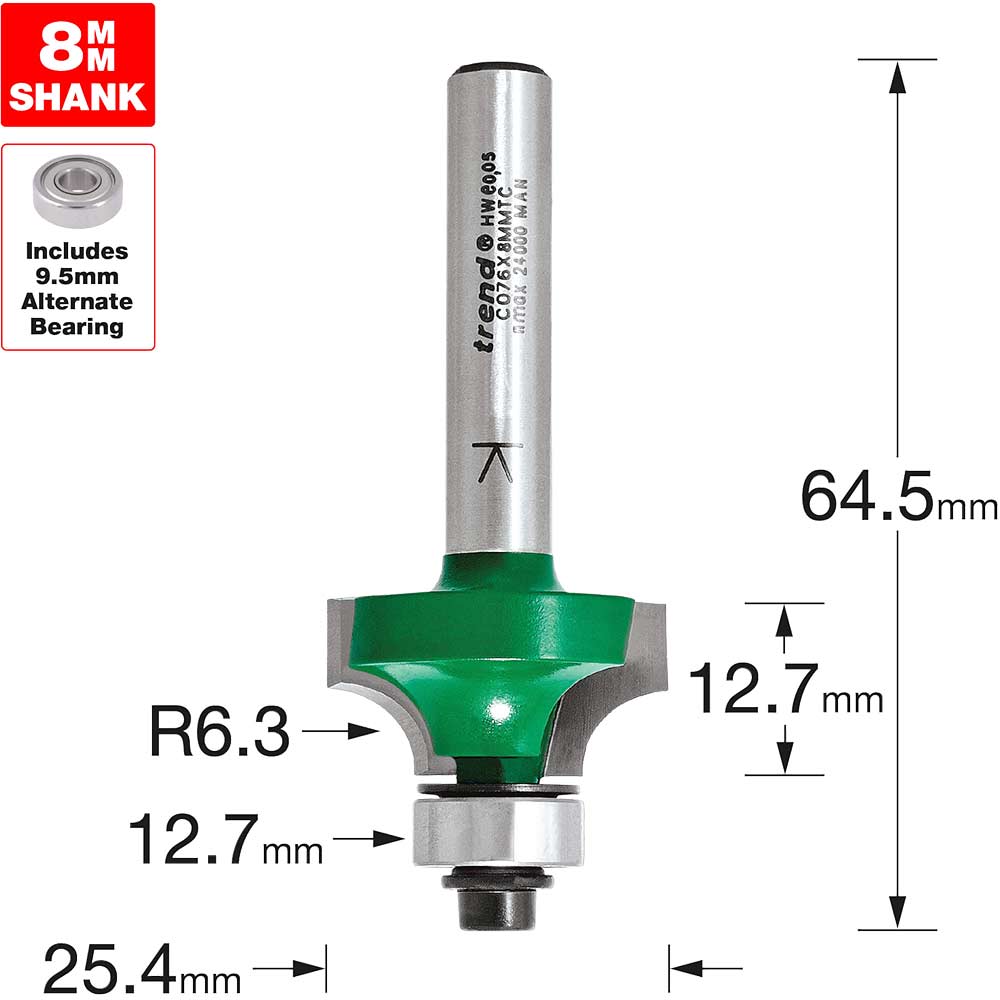 Photo of Trend Craftpro Round Over And Ovolo Router Cutter 25.4mm 12.7mm 8mm