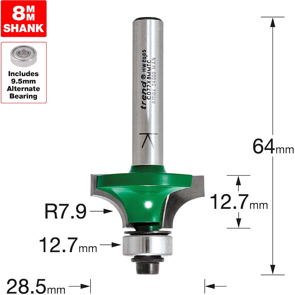 Photo of Trend Craftpro Round Over And Ovolo Router Cutter 28.5mm 12.7mm 8mm