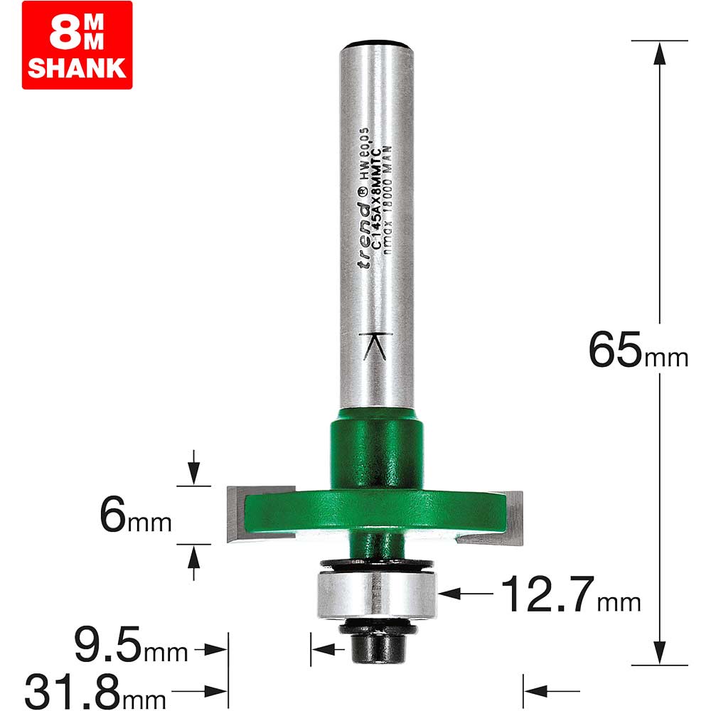 Image of Trend CRAFTPRO One Piece Slotting Router Cutter 6mm 31.8mm 8mm