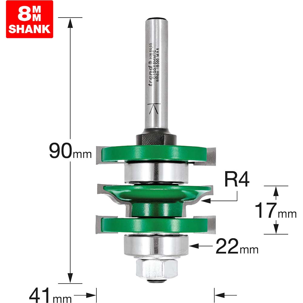 Photo of Trend Craftpro Bearing Guided Easyset Ogee Router Cutter 41mm 17mm 8mm