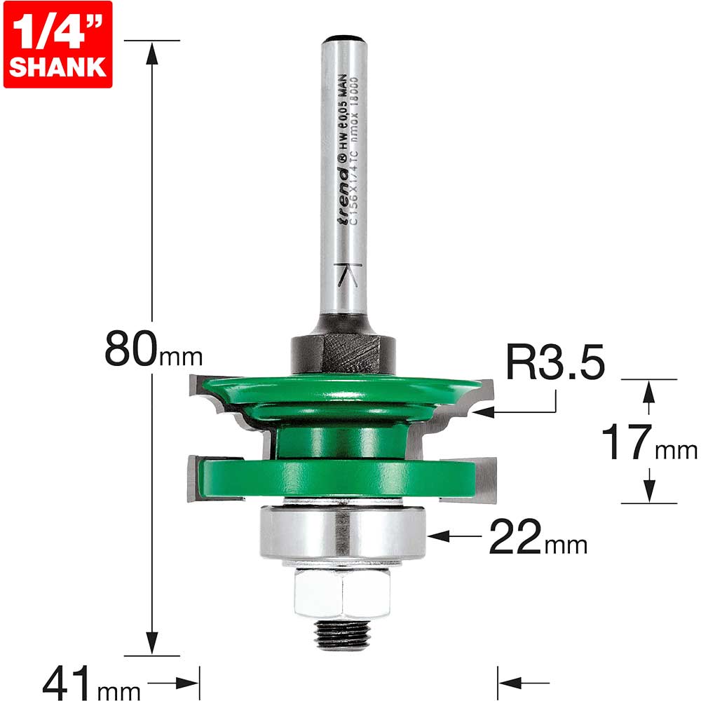 Photo of Trend Craftpro Bearing Guided Flat Classic Router Cutter 41mm 17mm 1/4