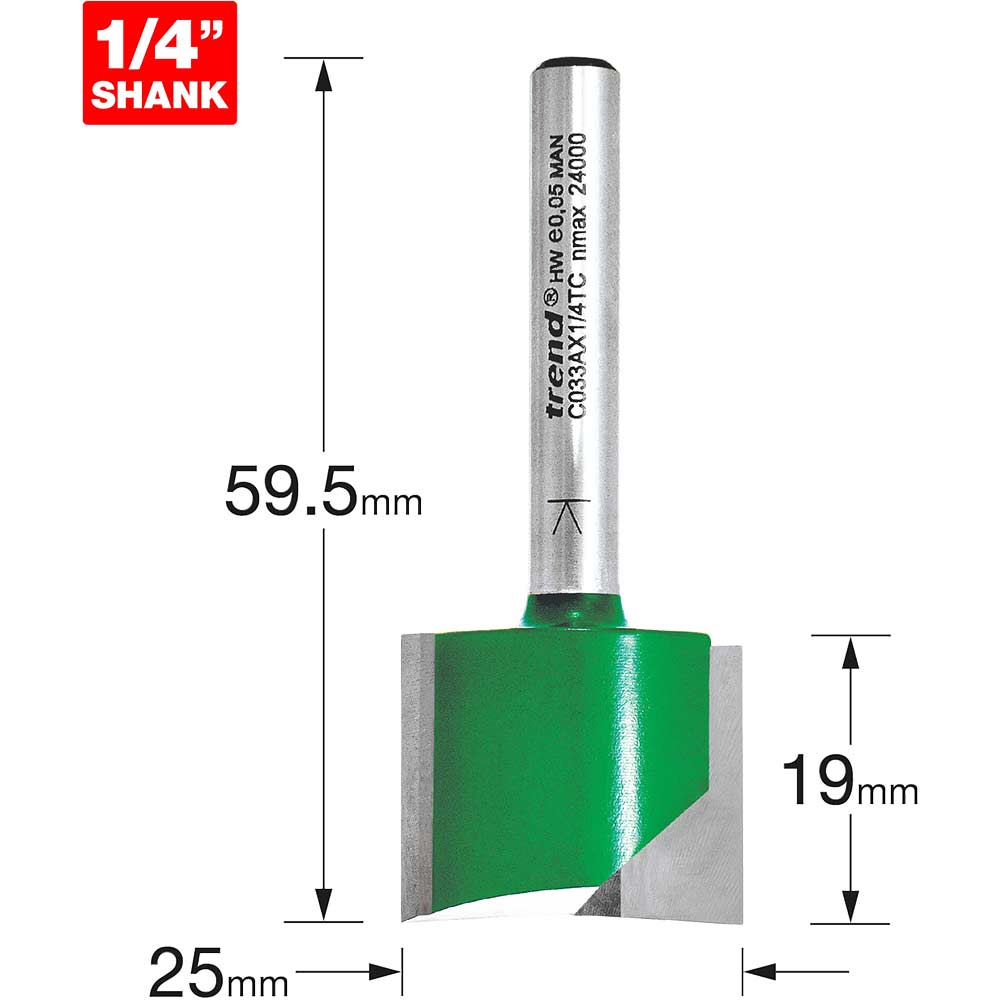 Photo of Trend Craftpro Two Flute Straight Router Cutter 25mm 19mm 1/4