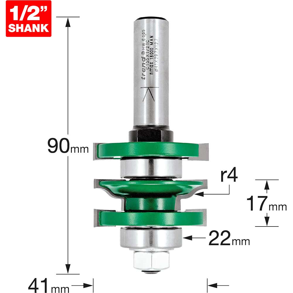 Photo of Trend Craftpro Bearing Guided Easyset Ogee Router Cutter 41mm 17mm 1/2
