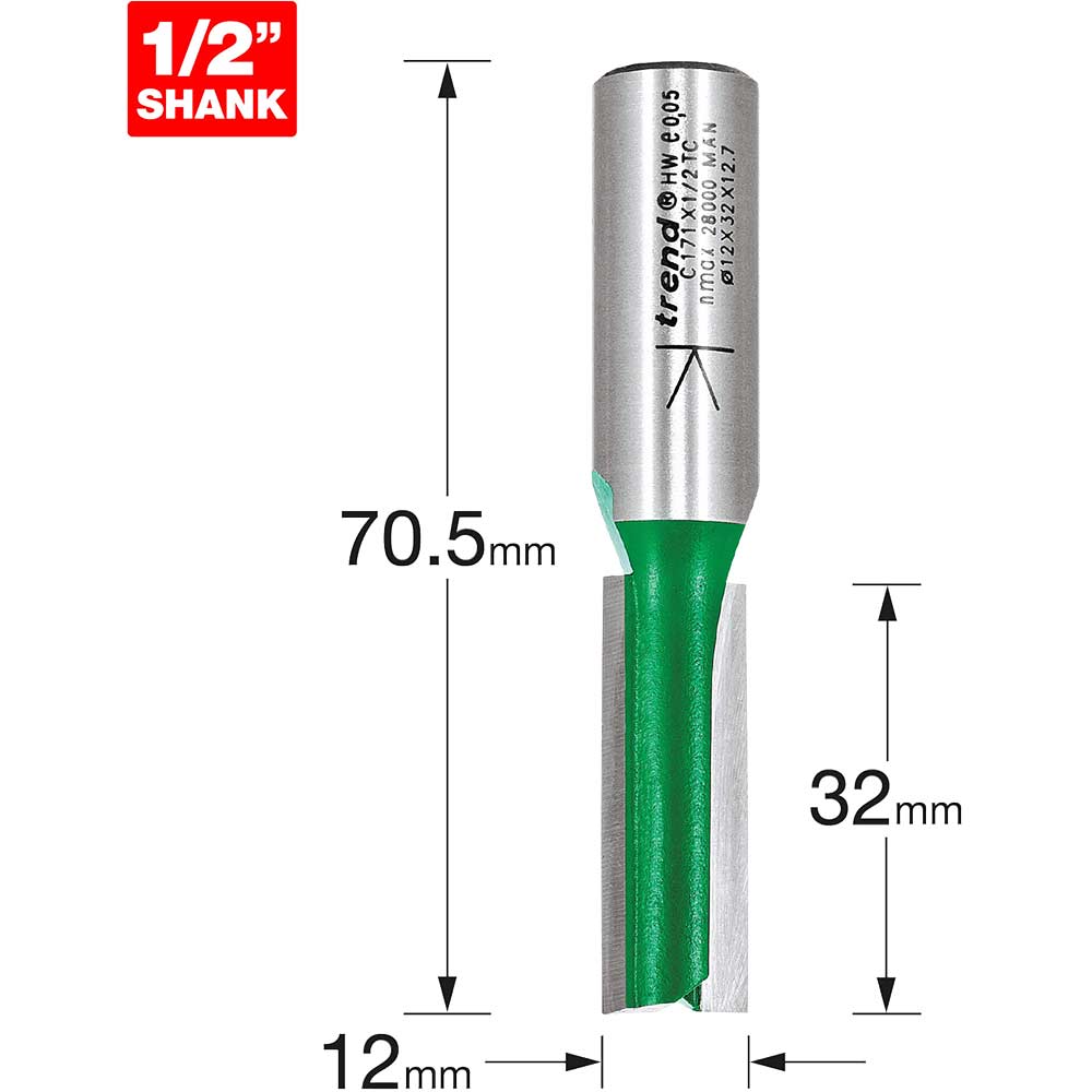 Photo of Trend Craftpro Two Flute Straight Router Cutter 12mm 32mm 1/2