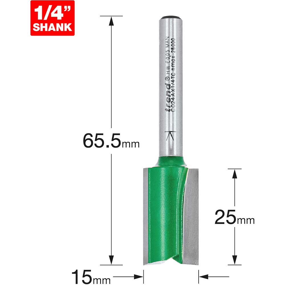 Photo of Trend Craftpro Two Flute Straight Router Cutter 15mm 25mm 1/4