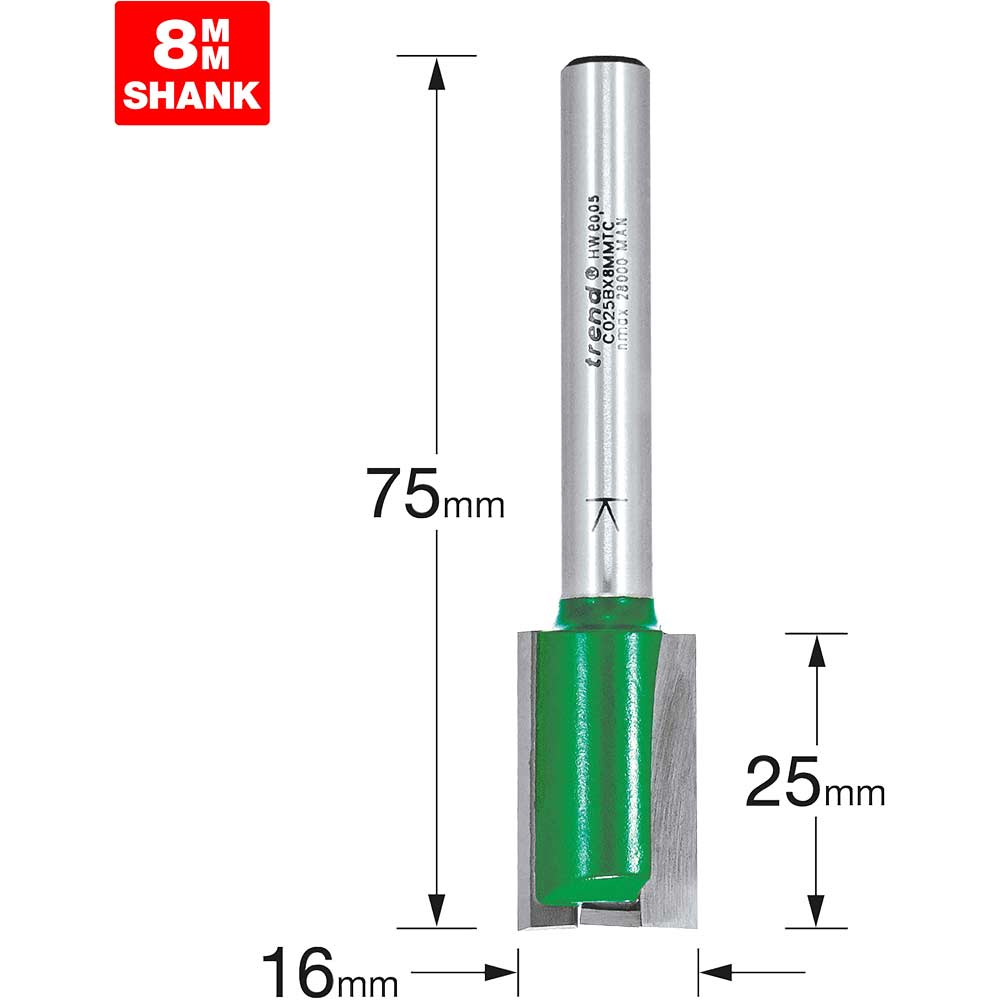 Photo of Trend Craftpro Two Flute Straight Router Cutter 16mm 25mm 8mm