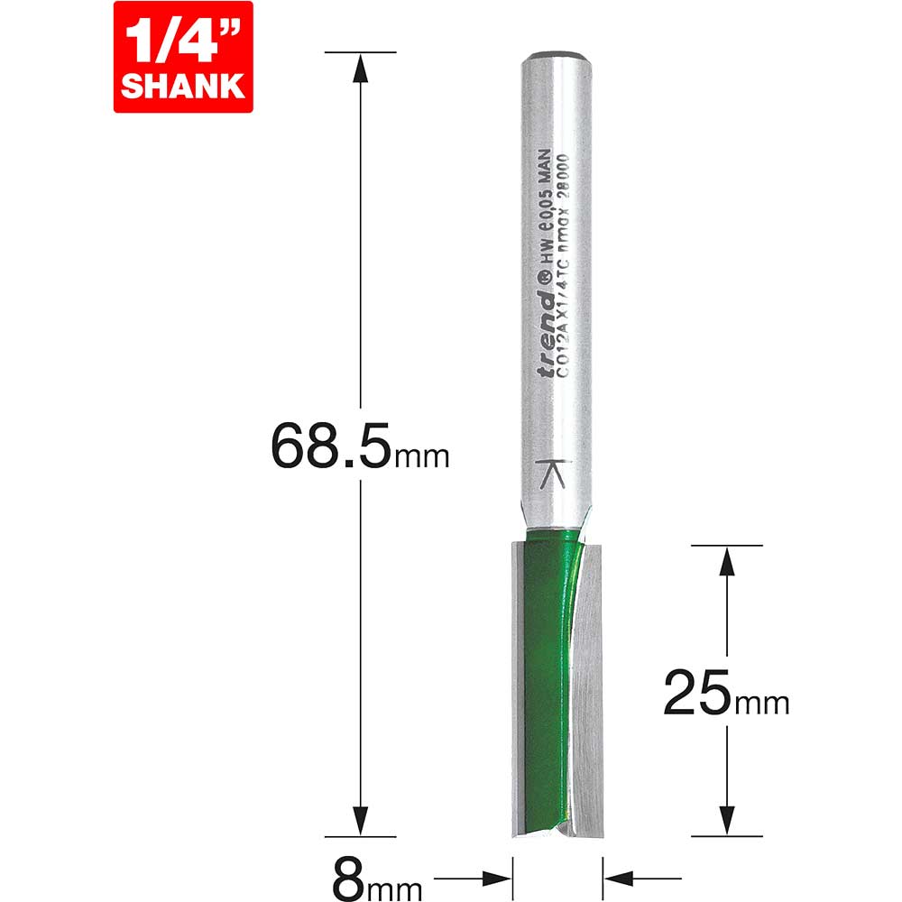 Photo of Trend Craftpro Two Flute Straight Router Cutter 8mm 25mm 1/4