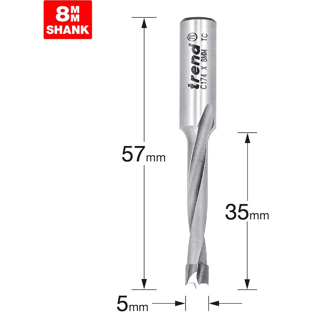 Image of Trend CRAFTPRO Router Dowel Drill 5mm 35mm 8mm