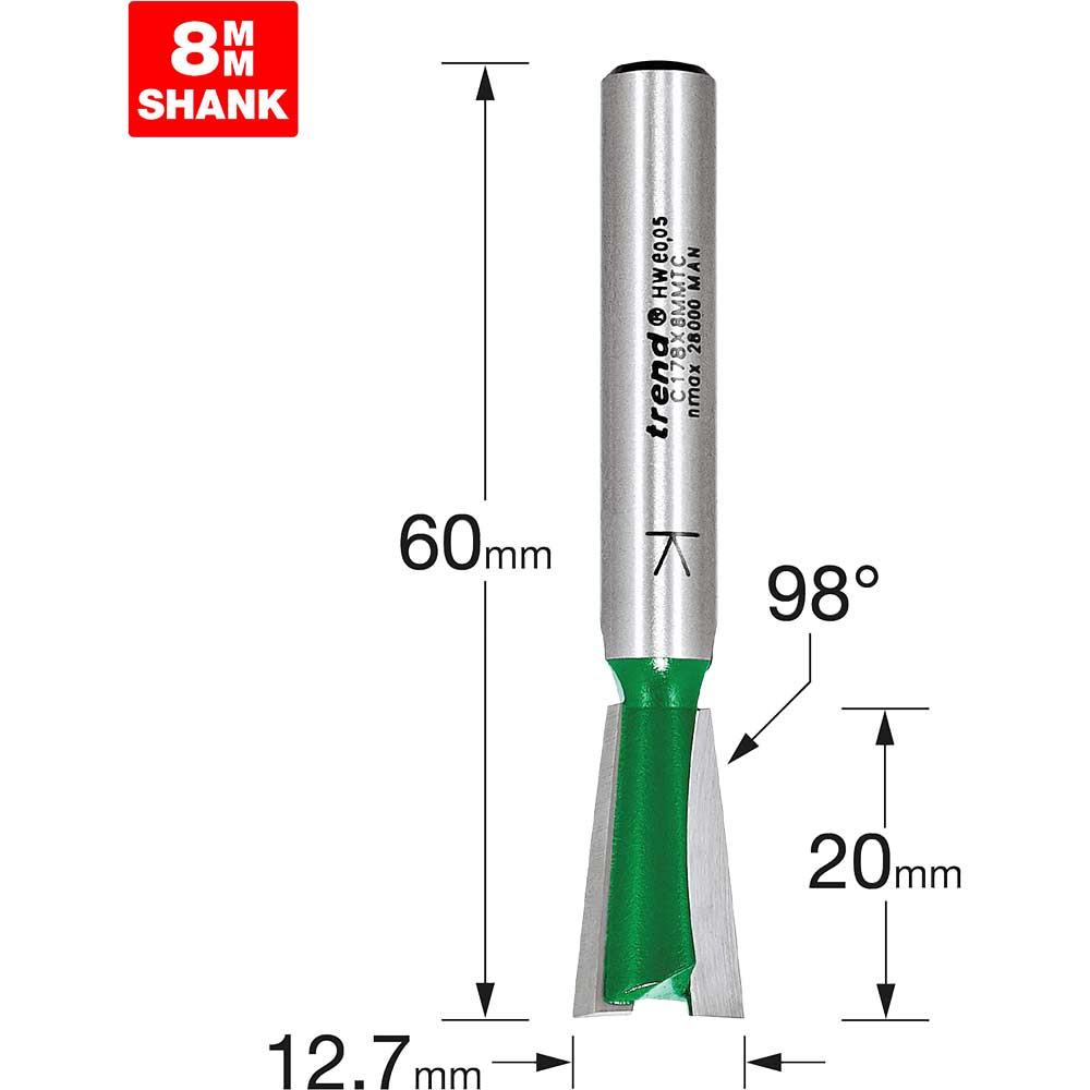 Image of Trend CRAFTPRO Large Dovetail Router Cutter 12.7mm 20mm 8mm