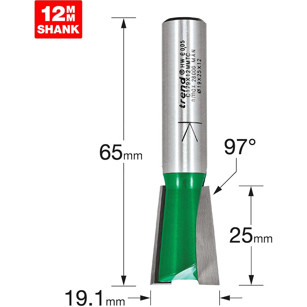 Photo of Trend Craftpro Large Dovetail Router Cutter 19mm 25mm 12mm