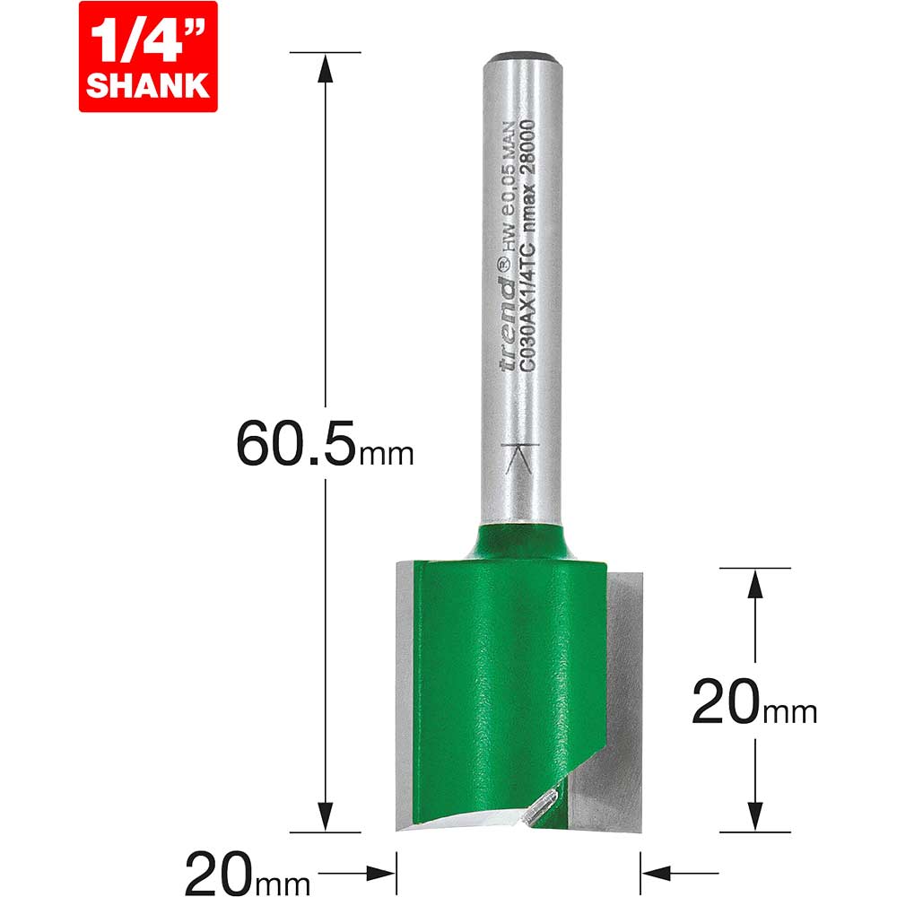 Photo of Trend Craftpro Two Flute Straight Router Cutter 20mm 20mm 1/4