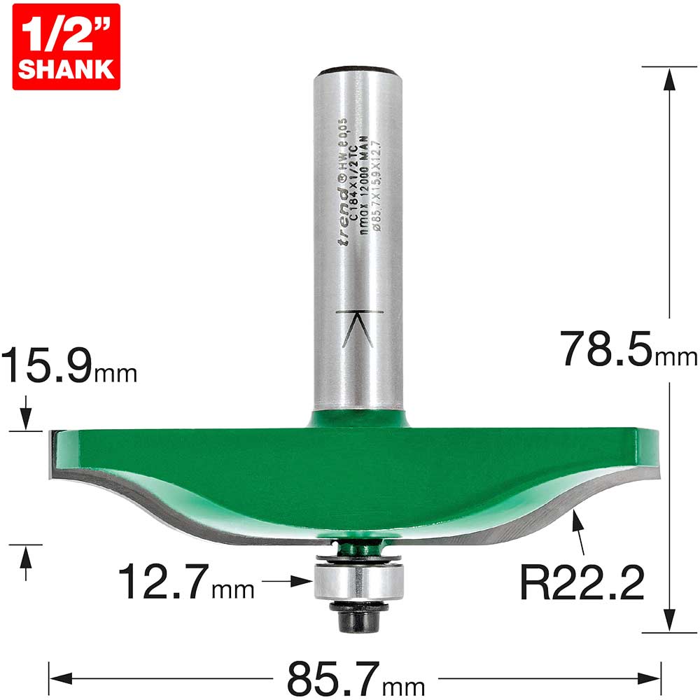 Photo of Trend Craftpro Ogee Panel Mould Bearing Guided Router Cutter 85.7mm 15.9mm 1/2