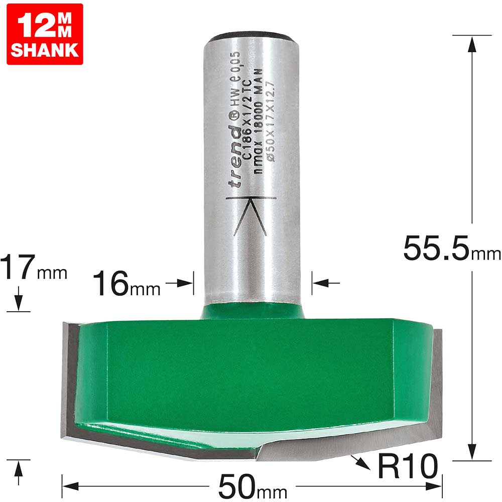 Image of Trend CRAFTPRO Bevel Panel Raiser Router Cutter 50mm 17mm 1/2"