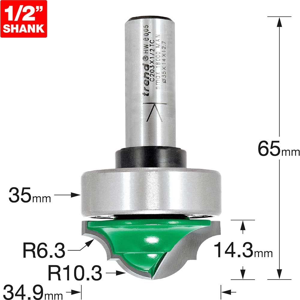 Photo of Trend Craftpro Bearing Guided Classic Decor Router Cutter 35mm 14.3mm 1/2