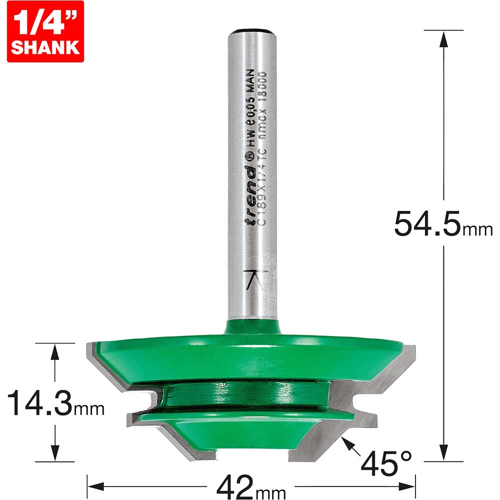 Photo of Trend Craftpro Mitre Lock Joint Router Cutter 42mm 14.3mm 1/4