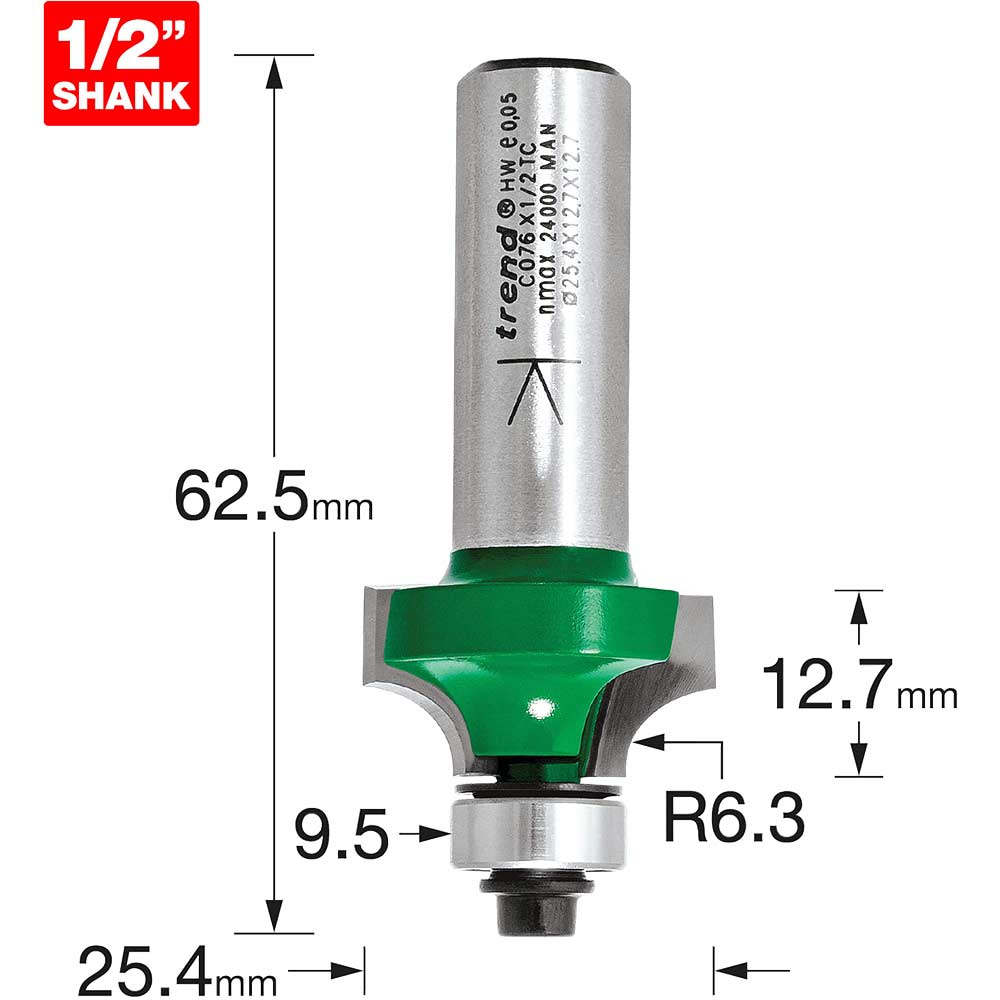 Photo of Trend Craftpro Round Over And Ovolo Router Cutter 25.4mm 12.7mm 1/2