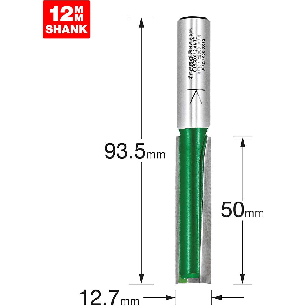 Photo of Trend Craftpro Two Flute Straight Router Cutter 12.7mm 50mm 12mm