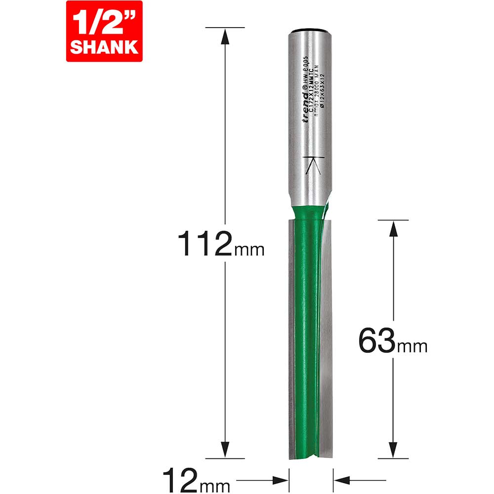 Photo of Trend Craftpro Two Flute Straight Router Cutter 12mm 63mm 12mm