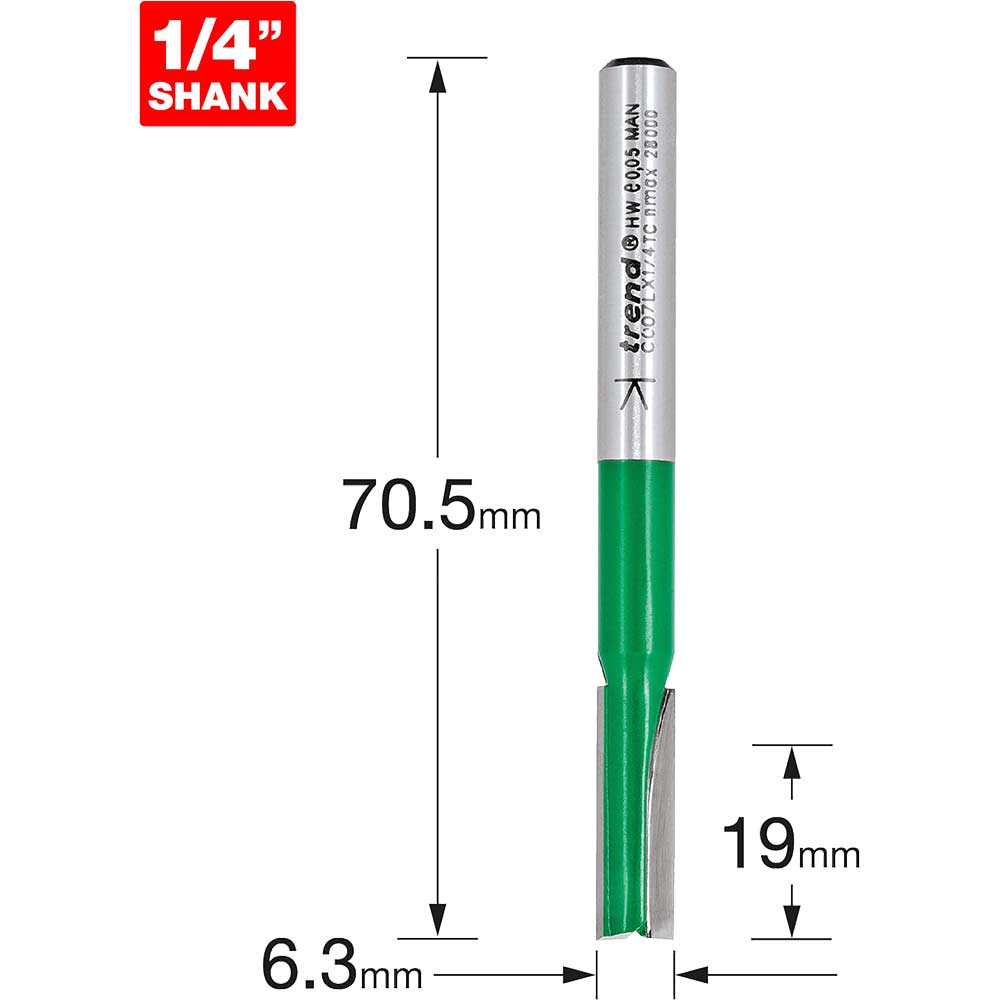 Photo of Trend Craftpro Two Flute Deep Pocket Router Cutter 6.3mm 19mm 1/4