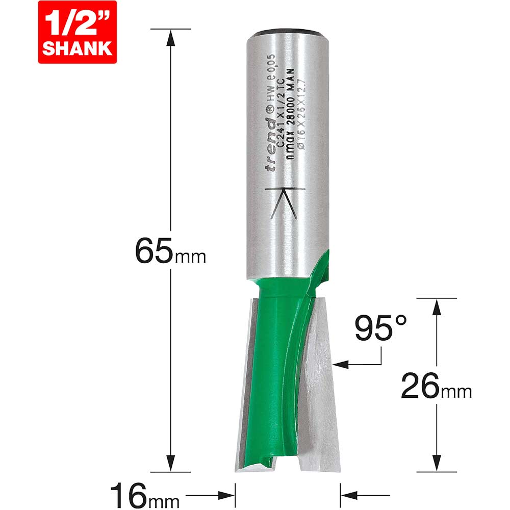 Photo of Trend Craftpro Stair Jig Housing Dovetail Router Cutter 16mm 26mm 1/2