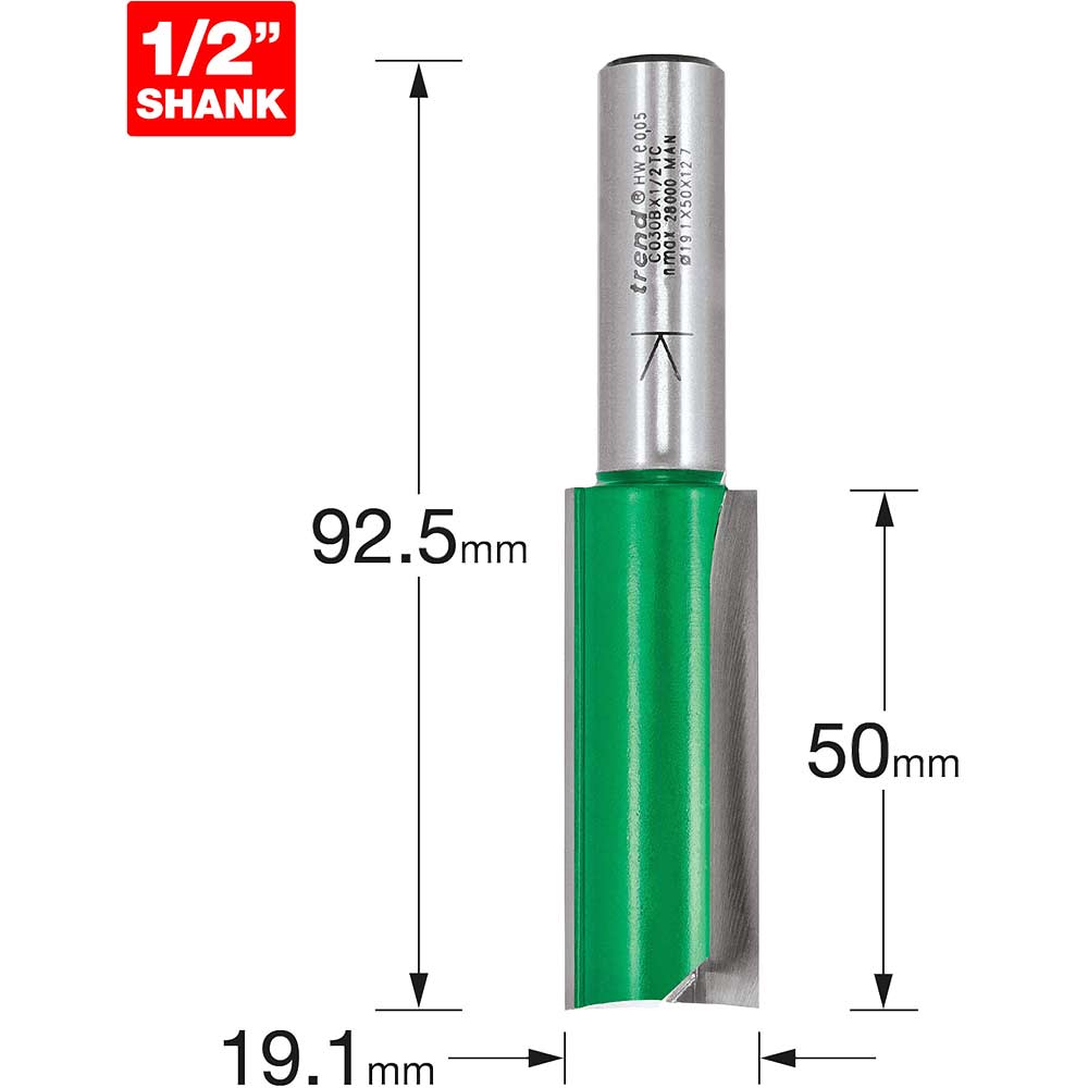 Photo of Trend Craftpro Two Flute Straight Router Cutter 19.1mm 50mm 1/2