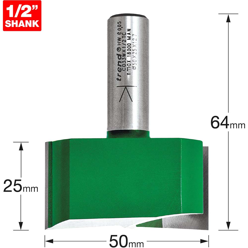 Photo of Trend Craftpro Two Flute Straight Router Cutter 50mm 25mm 1/2