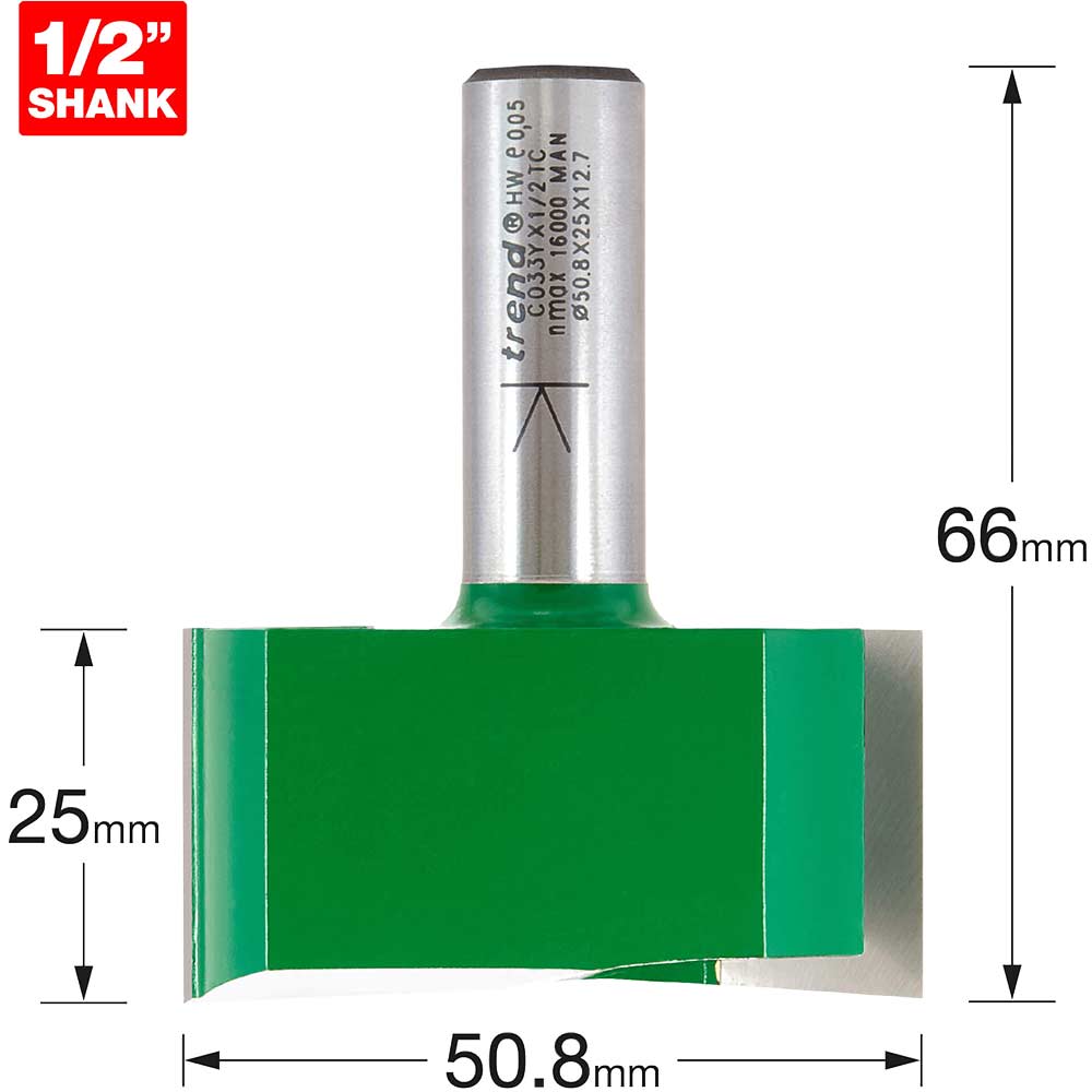 Photo of Trend Craftpro Two Flute Straight Router Cutter 50.8mm 25mm 1/2