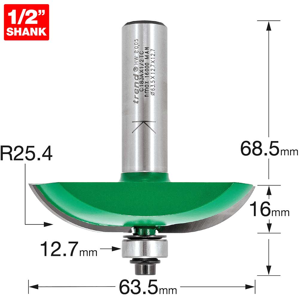 Photo of Trend Craftpro Bearing Guided Large Radius Panel Raiser Router Cutter 63.5mm 12.7mm 1/2