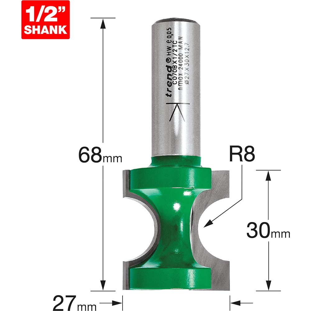 Photo of Trend Craftpro Staff Bead Router Cutter 8mm 30mm 1/2