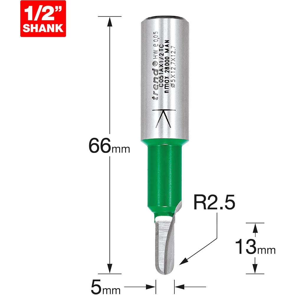 Image of Trend CRAFTPRO Radius Router Cutter 5mm 12.7mm 1/2"