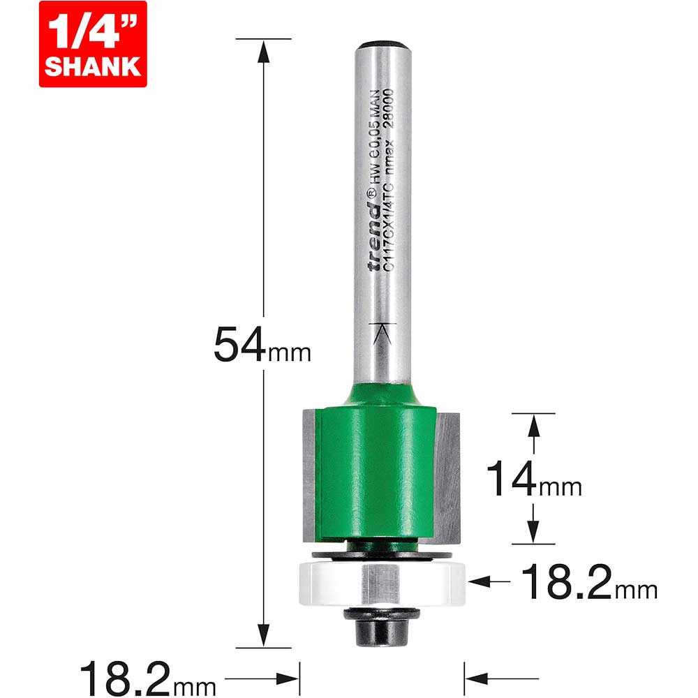 Photo of Trend Craftpro Bearing Guided Trimmer Router Cutter 18.2mm 14mm 1/4