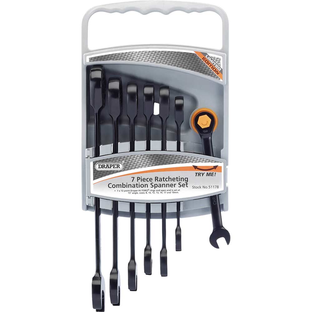 Photo of Draper 7 Piece Hi Torq Ratchet Combination Spanner Set Metric