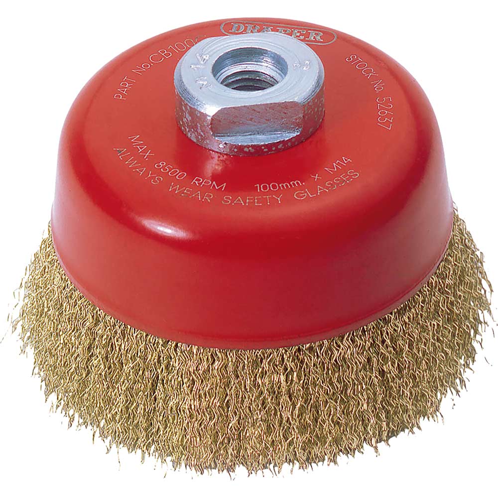 Image of Draper Expert Brassed Steel Wire Cup Brush 100mm M14 Thread