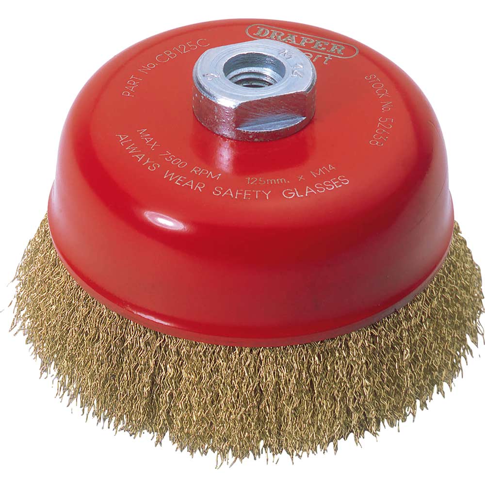 Image of Draper Expert Brassed Steel Wire Cup Brush 125mm M14 Thread