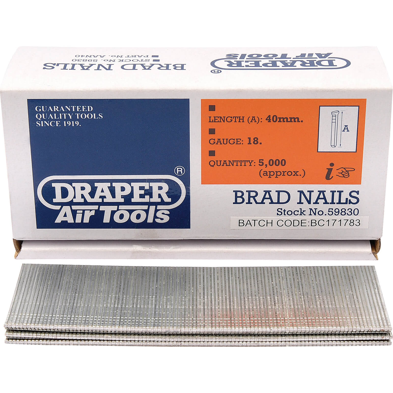 Draper 18 Gauge Brad Nails 40mm Pack of 5000