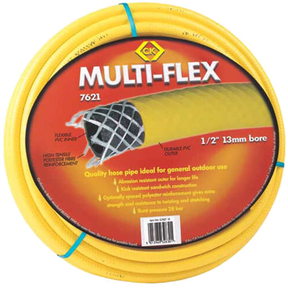 Image of CK Multi Flex Garden Hose Pipe 1/2" / 12.5mm 50m Yellow