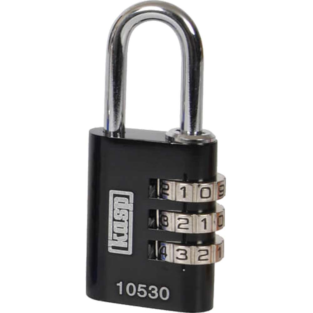 Image of Kasp Aluminium Combination Coloured Padlock 30mm Black Standard