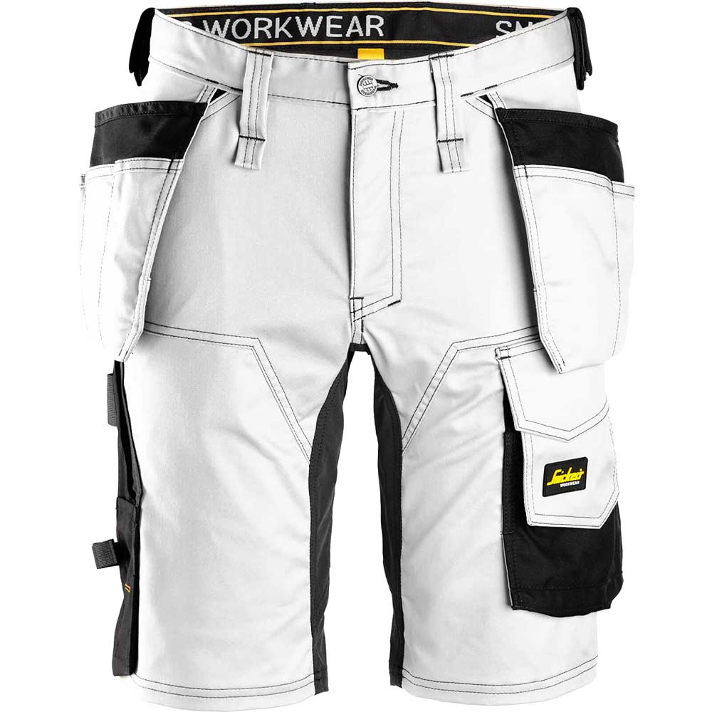 Image of Snickers 6141 Allround Work Stretch Slim Fit Holster Pockets Shorts White / Black 30"